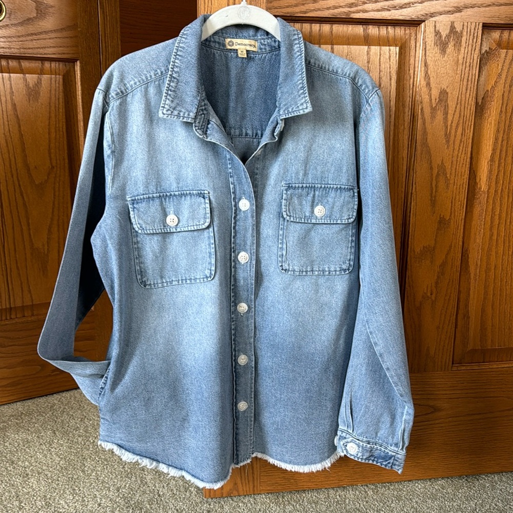 Ladies Democracy oversized denim shirt. Size Medium